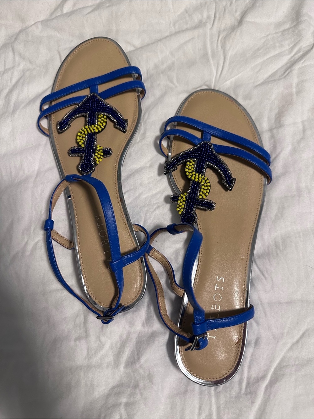 Talbots Royal Blue Beaded Anchor Sandals-Super Cute